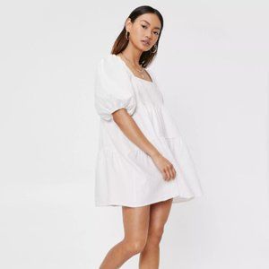 Petite Puff Sleeve Tiered Smock Mini Dress